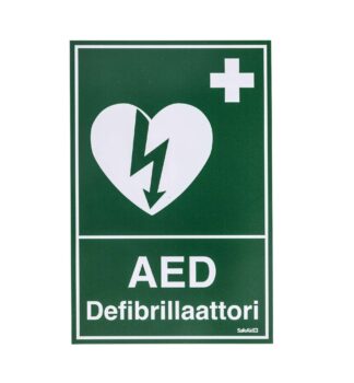 Kiinteistössä defibrillaattori AED-kyltti heijastava, A4