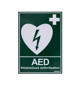 Kiinteistössä defibrillaattori AED-tarra A4